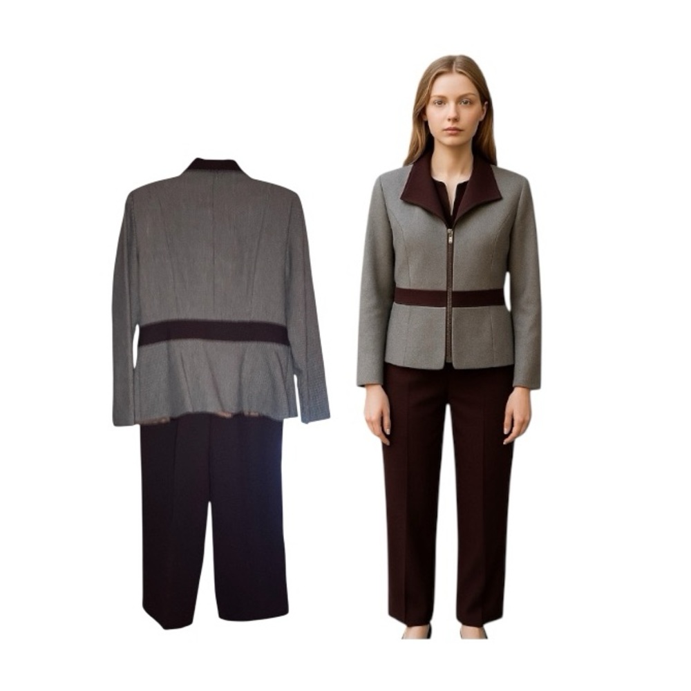 Studio Gray and Brown Blazer Jacket With Brown Pants Tailored Fit Suit